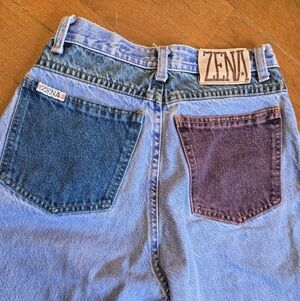 VTG Zena Jeans Sz 7 (Modern 0-2) Colorblock Mom Jeans High Waist Y2K Raw Hem